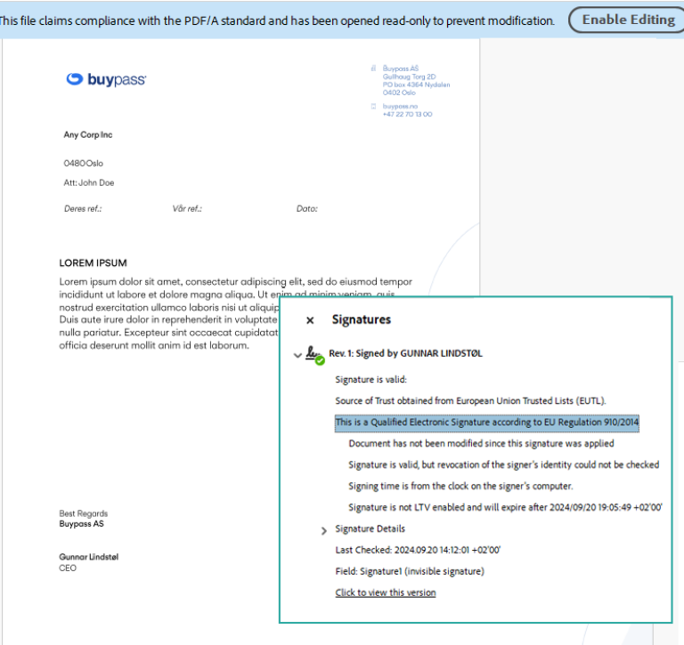 Digital personsignatur med håndskreven styrke